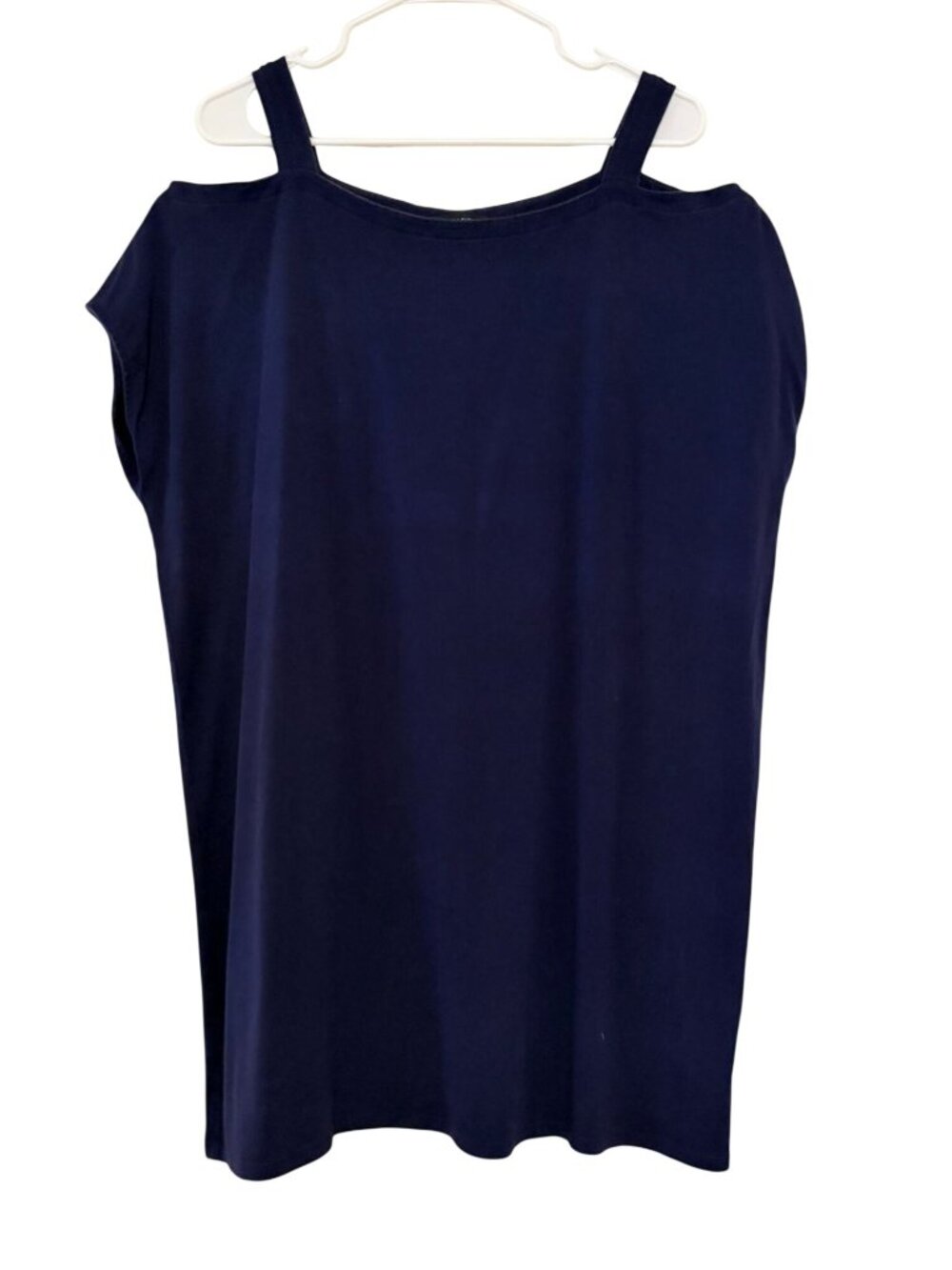 Eileen Fisher Navy Blue Cold-Shoulder Tunic Top Oversized Size Large EUC